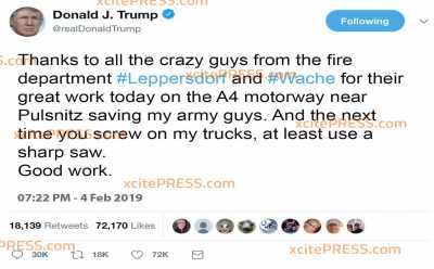 Dankte Donald Trump den Feuerwehrleuten nach Unfall auf A4?: Gag eines Feuerwehrmannes verbreitete sich über Messenger-Dienst